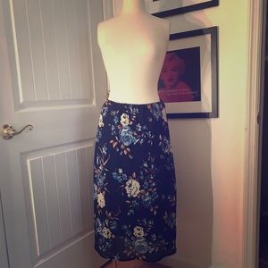 Vintage 90s Blue Floral Midi Skirt Sz 14